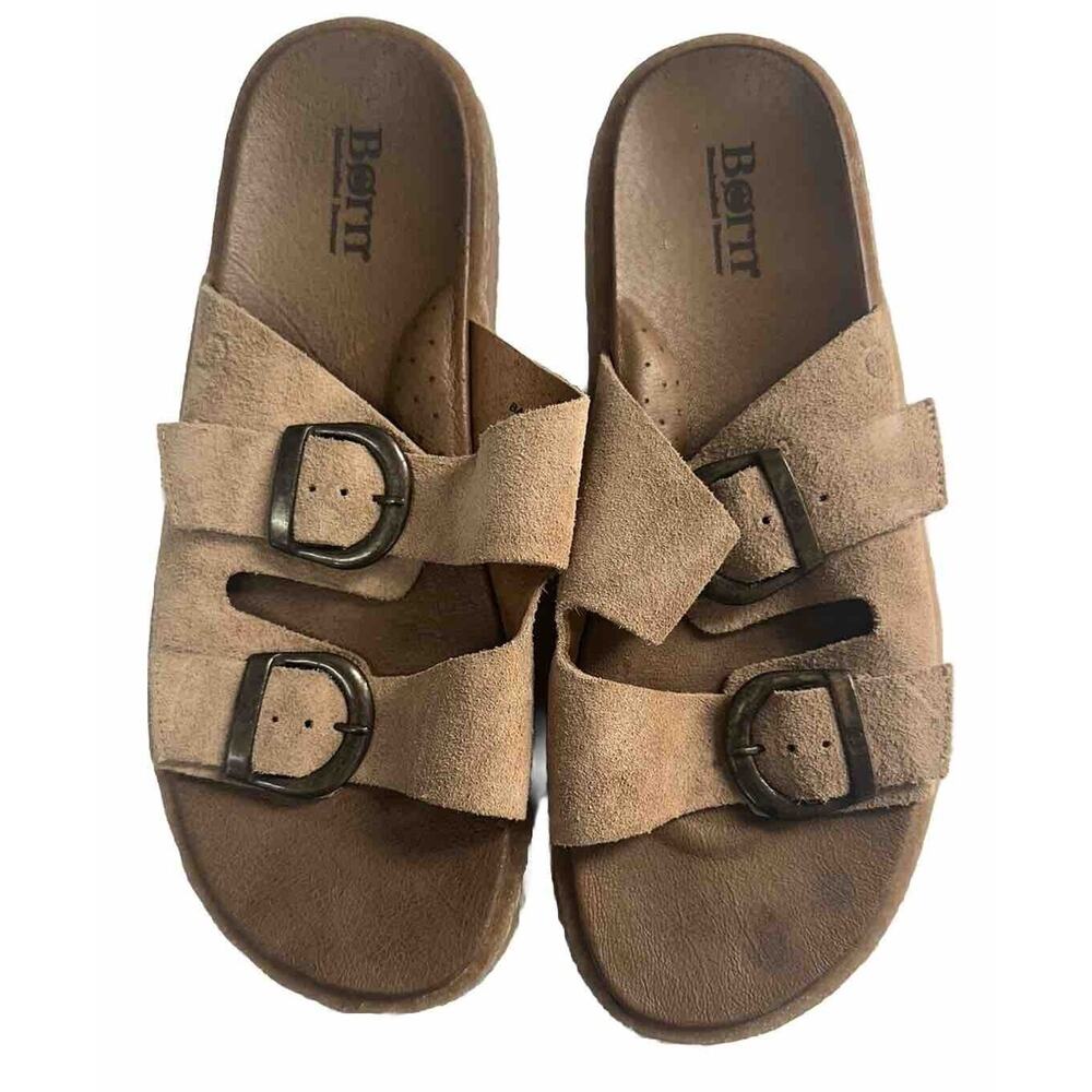 Born Calysta Two-Strap Slide Sandal Leather Brown Womens Size 10 US 42‎ EU